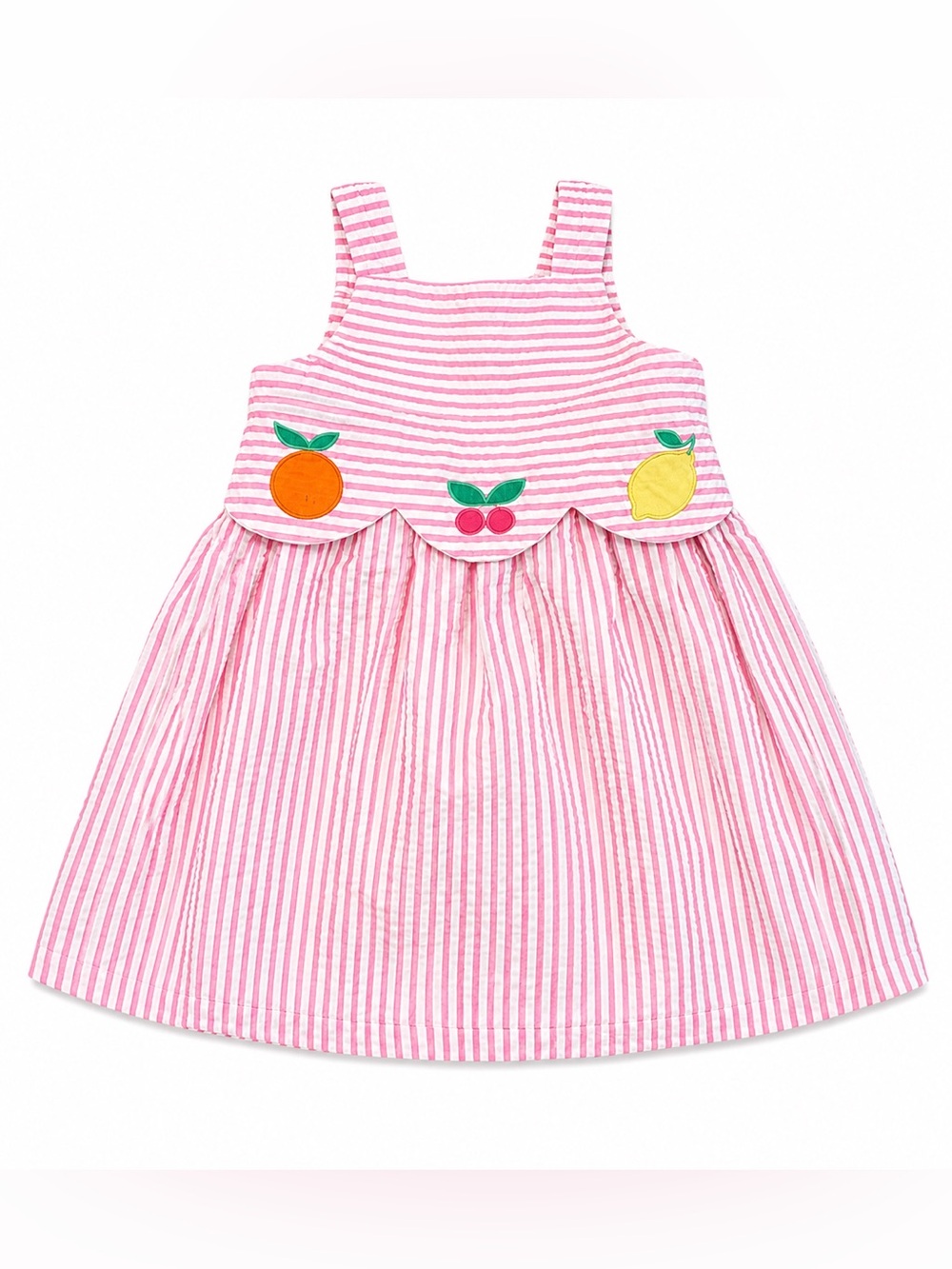 Florence Eiseman Pink Striped Dress with Fruit Appliqués